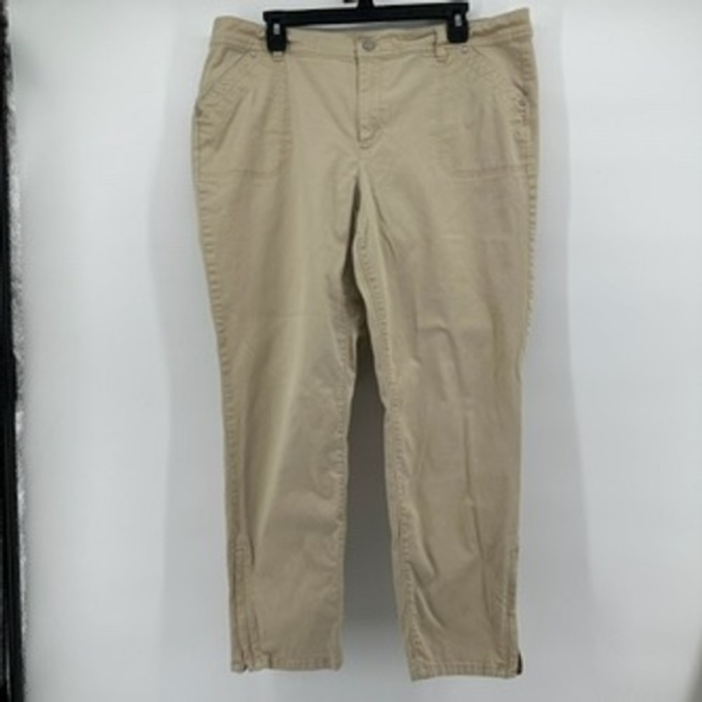 Talbots Womens 16 Straight Leg Ankle Pants Khaki Casual Zip Hem - Picture 3 of 13